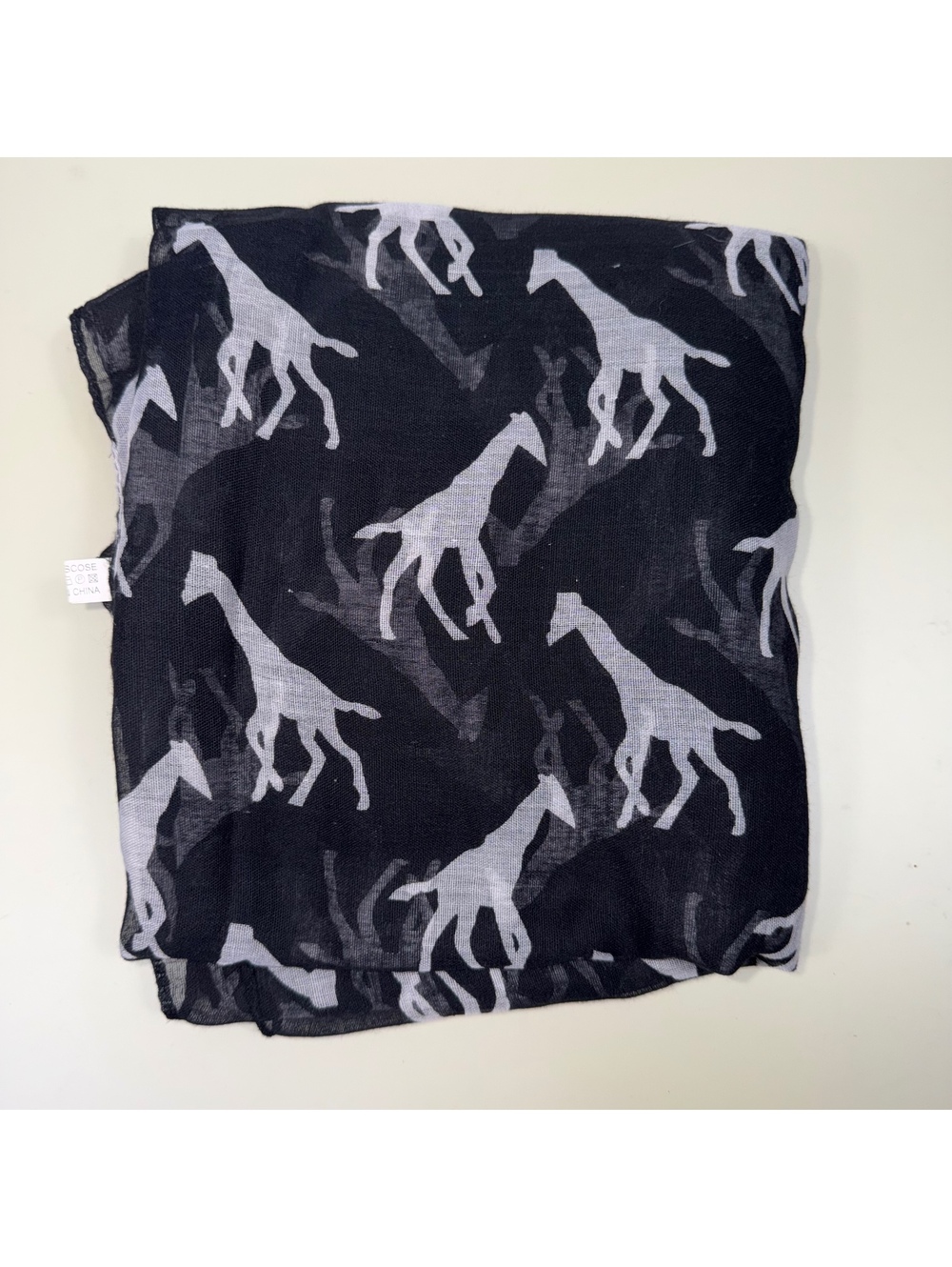 Giraffe Print Scarf Black Gray White 34x70